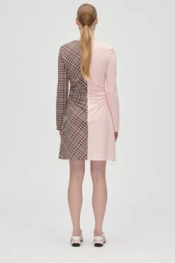 2118 Checkered Jersey, Ruched Waist Short Dresssg-aw25-d157-2118