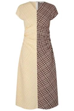 2118 Checkered Jersey, Ruched Waist Midi Dresssg-aw25-d156-2118