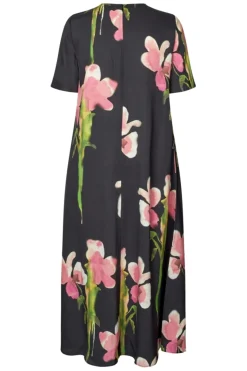 2263 Dry Viscose, Flowy Short Sleeve Midi Dresssg-aw25-d164-2263