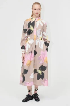 2070 Light Fluid Ecovero, Waist Gather Shirt Midi Dresssg-pf25-d146-2070