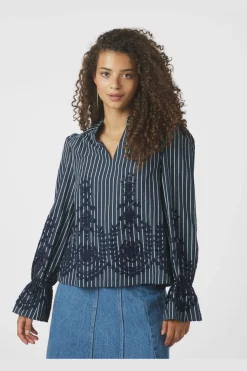 Amara Stripe Emb Blouse 163363
