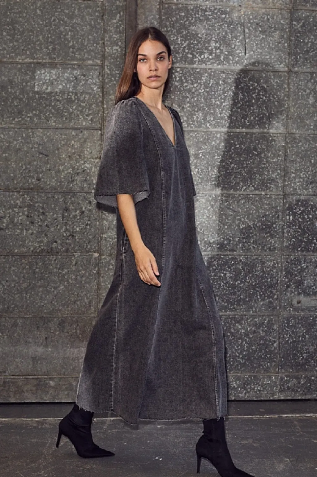 Denim Hem Dress Black HL10357