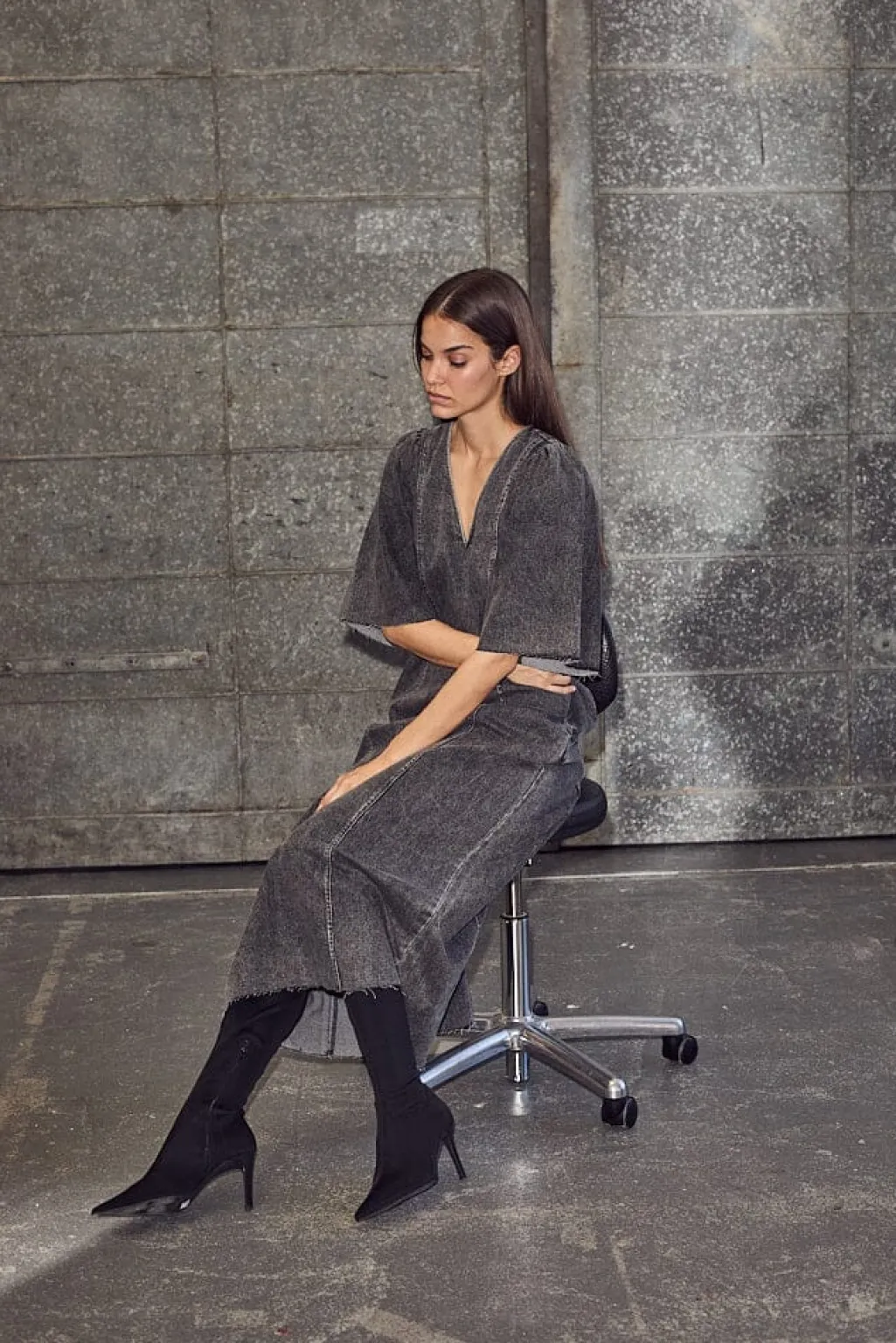 Denim Hem Dress Black HL10357