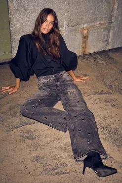 Eyelet Patch Jeans HL10337