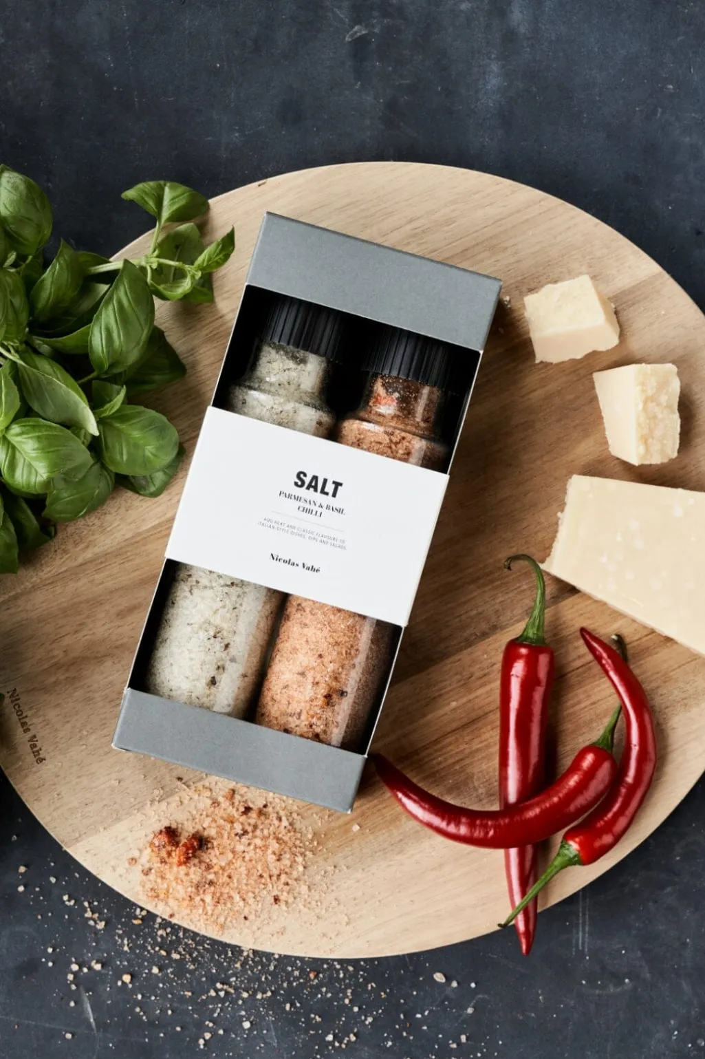 Gaveæske, Nicolas Vahé Parmesan & Basil salt & Chilli salt