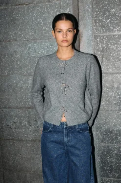 Nmbrayana L/S Bow Trim Knit Cardigan