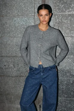 Nmbrayana L/S Bow Trim Knit Cardigan