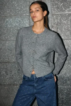 Nmbrayana L/S Bow Trim Knit Cardigan