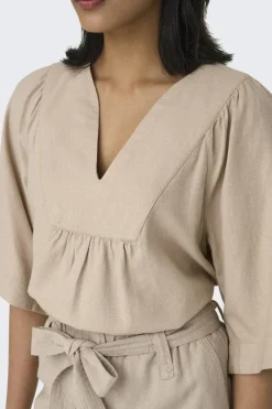 Onlcaro 2/4 V-Neck Linen Bl Top Cc