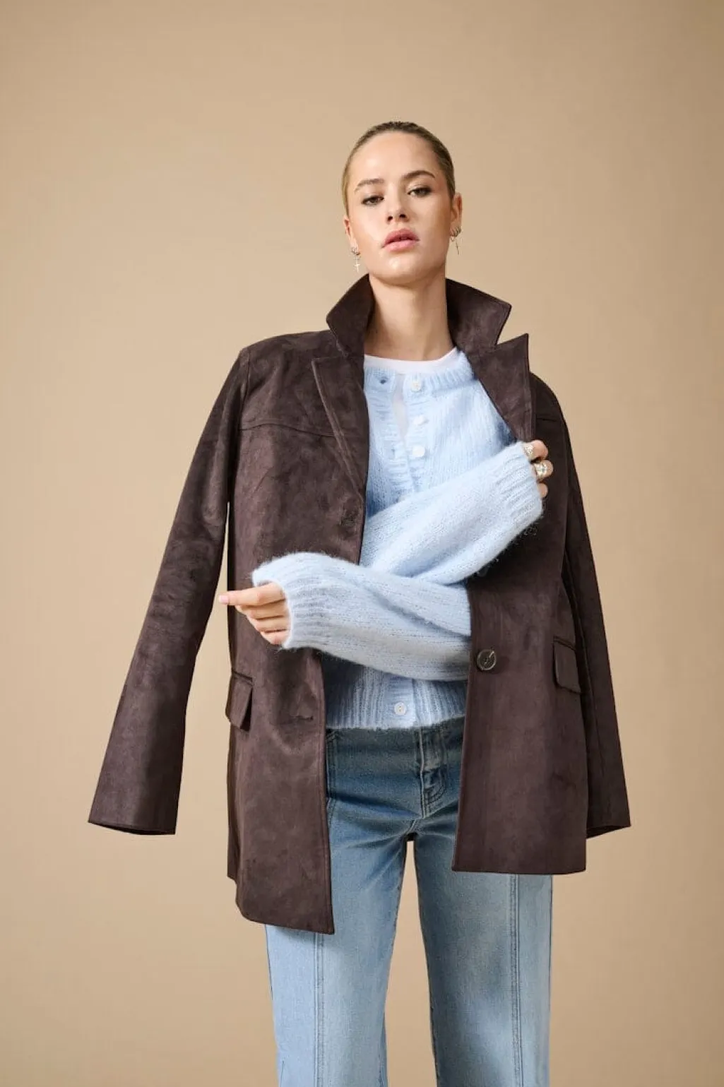 Onltulip Faux Suede Blazer Coat