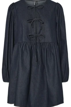 Pcasta Ls O-Neck Tie Denim Dress