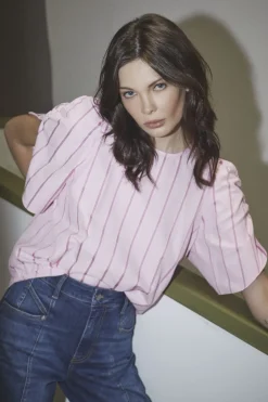 Rosalinacc Stripe Ss Blouse 35876