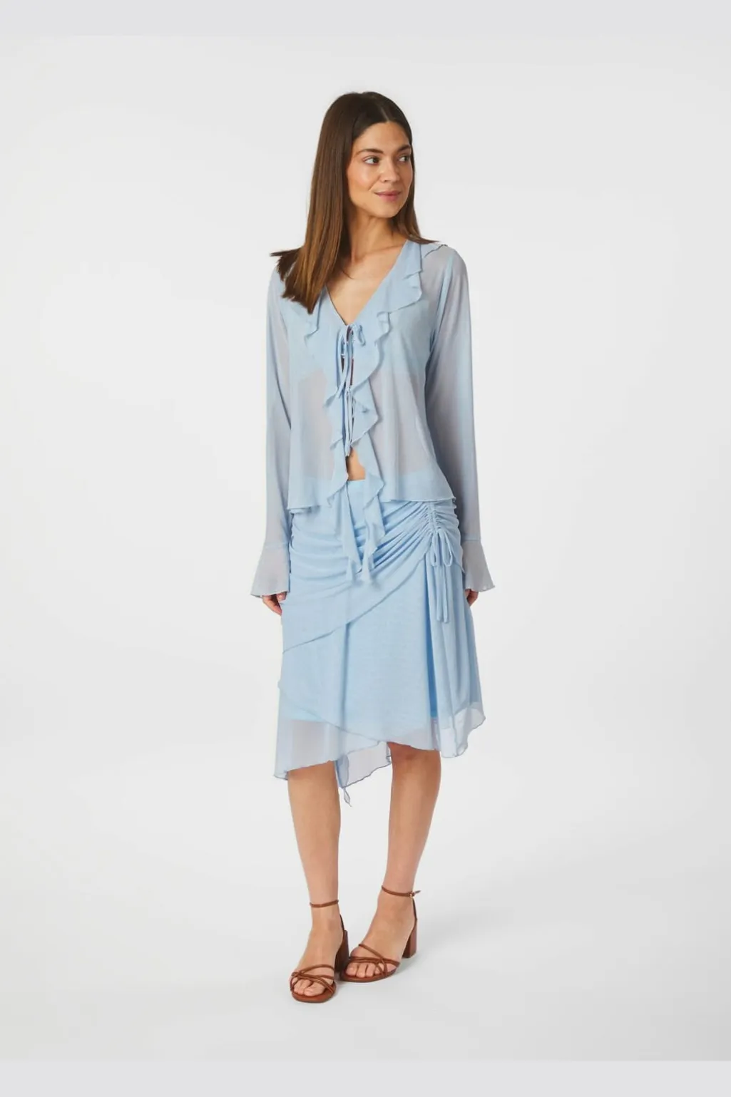 Saffron Asymmetric Mesh Skirt 165642