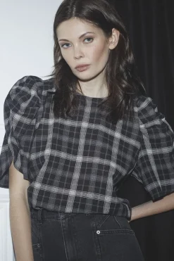 Sallycc Check Ss Blouse 35881