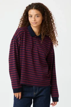 Sara Wide Stripe Polo Blouse 164258