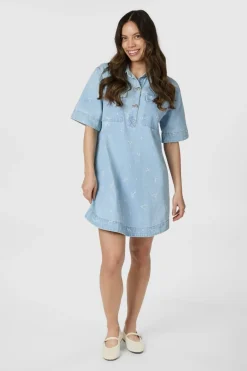 Saras Denim Emb Dress 166045