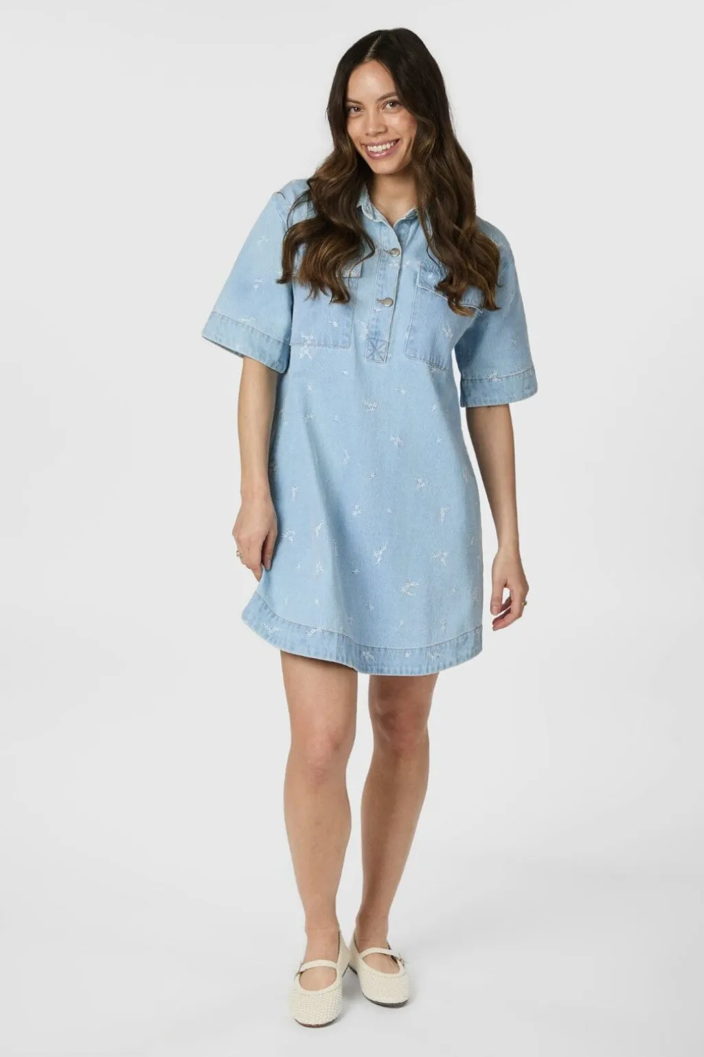 Saras Denim Emb Dress 166045