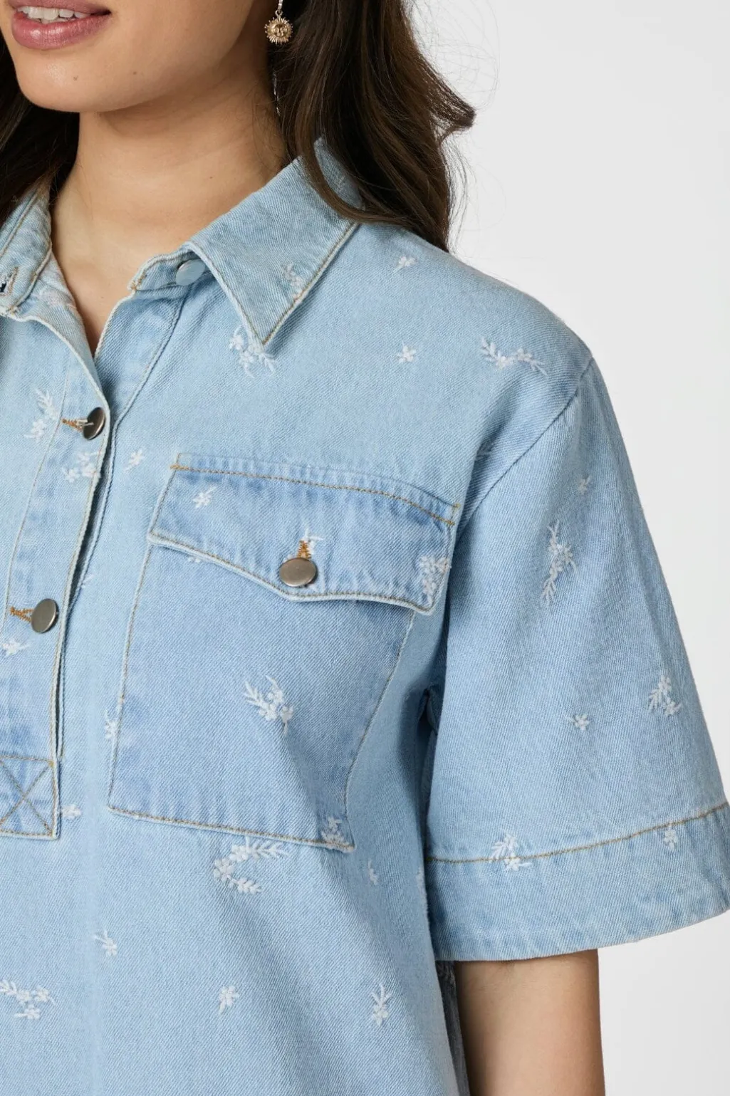 Saras Denim Emb Dress 166045